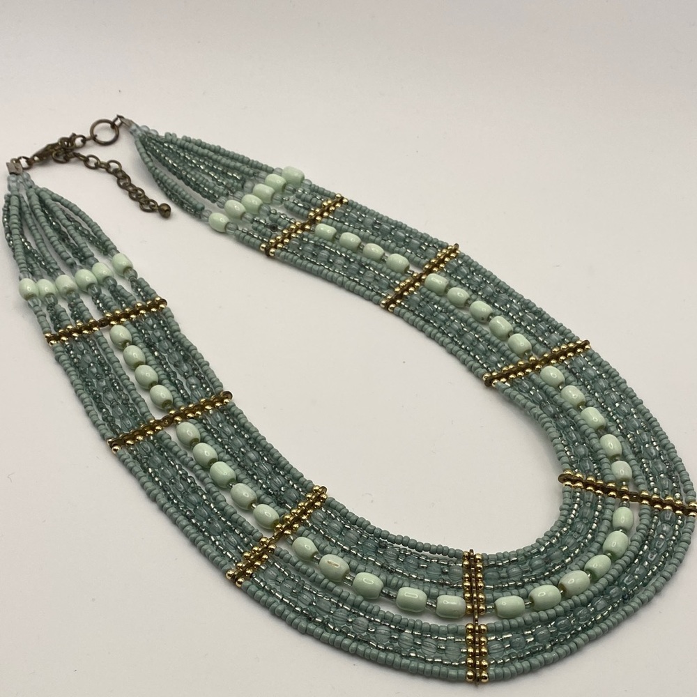 Gorgeous Seafoam Multi Strand Seed Bead Statement Necklace